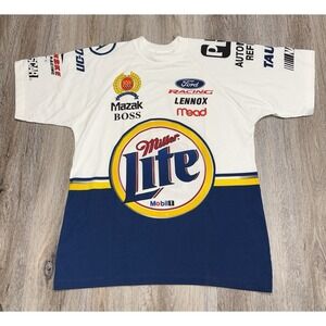 VTG Rusty Wallace NASCAR Racing Shirt Mens L Miller Lite AOP 90s NOS Y2K READ